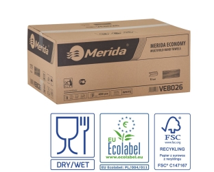 Merida Ręczniki papierowe  ECONOMY, białe, jednowarstwowe, 4000 szt., ECOLABEL (VEB026)