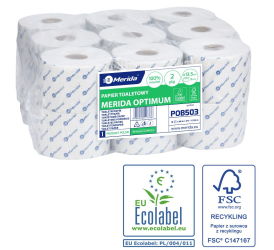 Merida Papier toaletowy OPTIMUM, biały, średnica 13,5 cm, długość 68 m, dwuwarstwowy, worek 18 szt. (POB503)