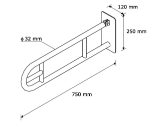 Merida Poręcz uchylna łukowa 750 mm, z uchwytem na papier toaletowy (TPC05)
