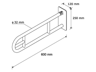 Merida Poręcz uchylna łukowa 600 mm, z uchwytem na papier toaletowy (TPC10)