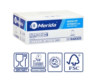 Merida Mechaniczny podajnik ręczników ONE biały plus 2 kartony ręczników TOP AUTOMATIC RAB309 (12 x 140 m = 1 680 m, 6 588 listków)