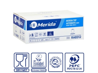 Merida Mechaniczny podajnik ręczników TOP niebieski plus 2 kartony ręczników TOP AUTOMATIC RAB312 (12 x 240 m = 2 800 m, 10 656 listków)