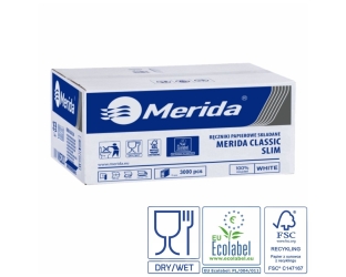 Merida Ręczniki papierowe CLASSIC SLIM, białe, jednowarstwowe, 3000 szt., ECOLABEL (VKB201)