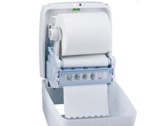 Merida Mechaniczny podajnik ręczników papierowych w rolach  HARMONY AUTOMATIC MAXI, tworzywo, biały transparentny (CHB301) - Mechaniczny podajnik ręczników papierowych w rolach Merida HARMONY AUTOMATIC MAXI, tworzywo, biały transparentny